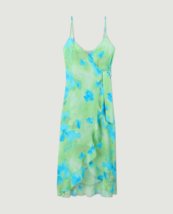 Robe longue porte-feuille avec volants bleu - Pimkie