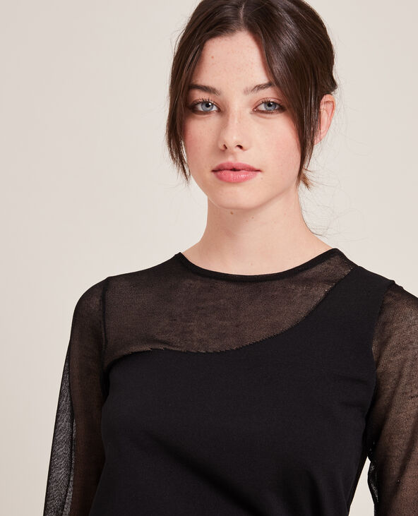 Top bi-matière effet one shoulder noir - Pimkie