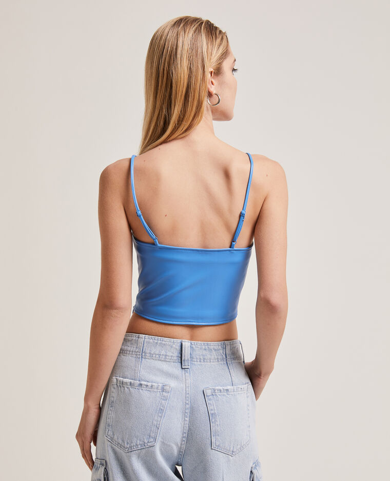 Top court effet bustier en simili bleu - Pimkie