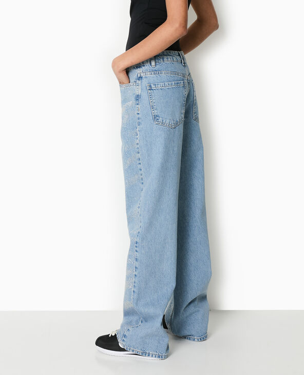 Jean droit avec clous effet strass bleu - Pimkie