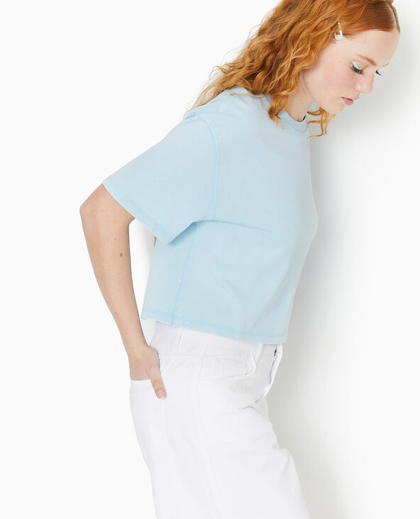 T-shirt court en coton épais effet délavé bleu clair - Pimkie