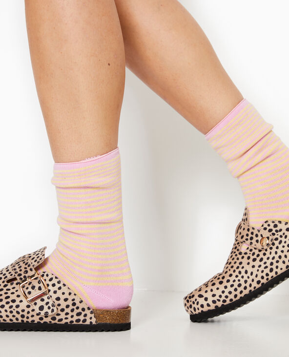 Chaussettes rayées maille bouclette intérieure rose clair - Pimkie