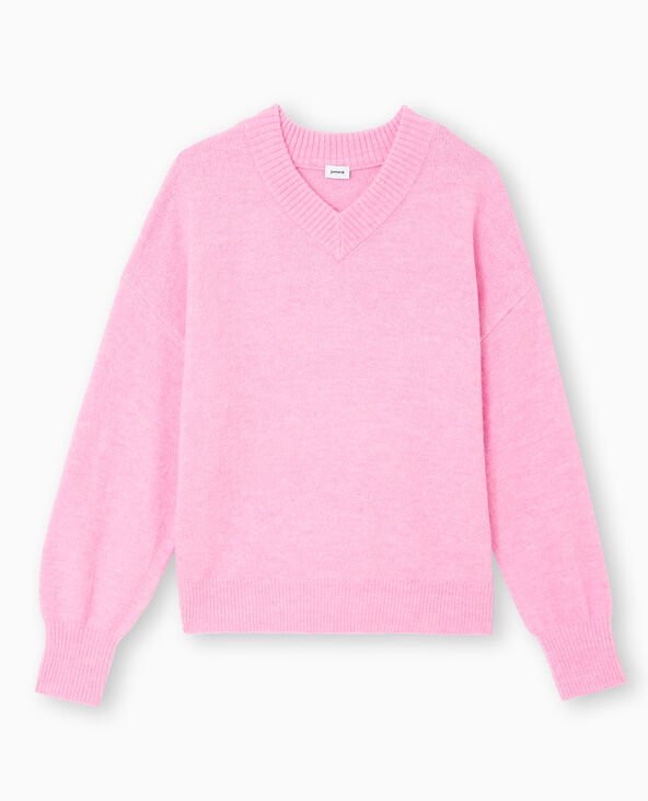 Pull col V en maille rose - Pimkie