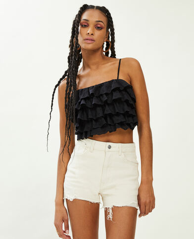 Top court à volants en broderie anglaise noir - Pimkie