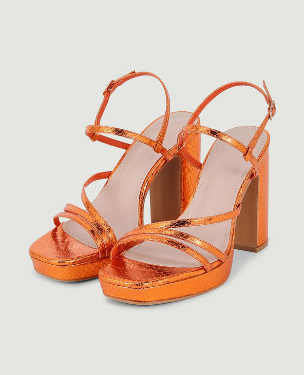 Sandales plateformes effet serpent orange - Pimkie