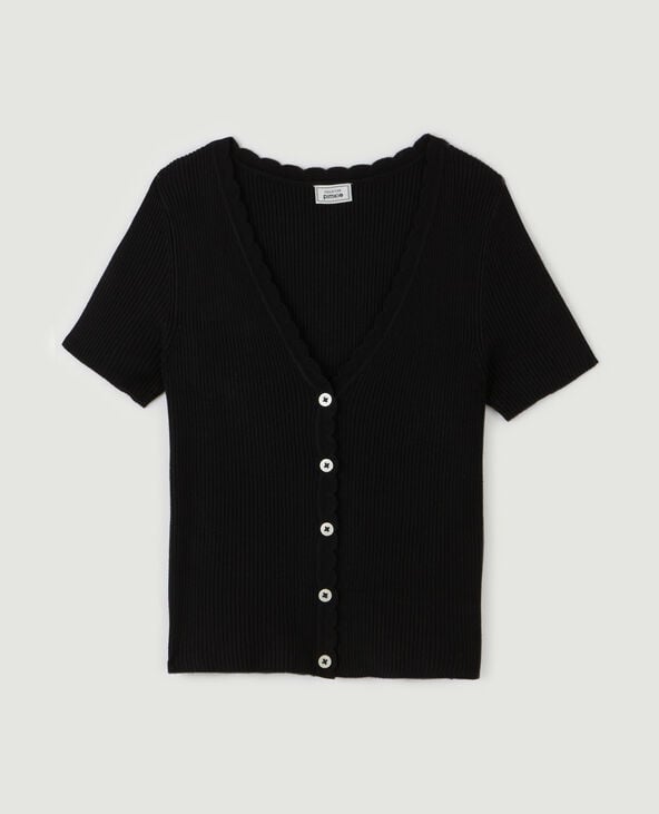 Top boutonné maille côtelée noir - Pimkie