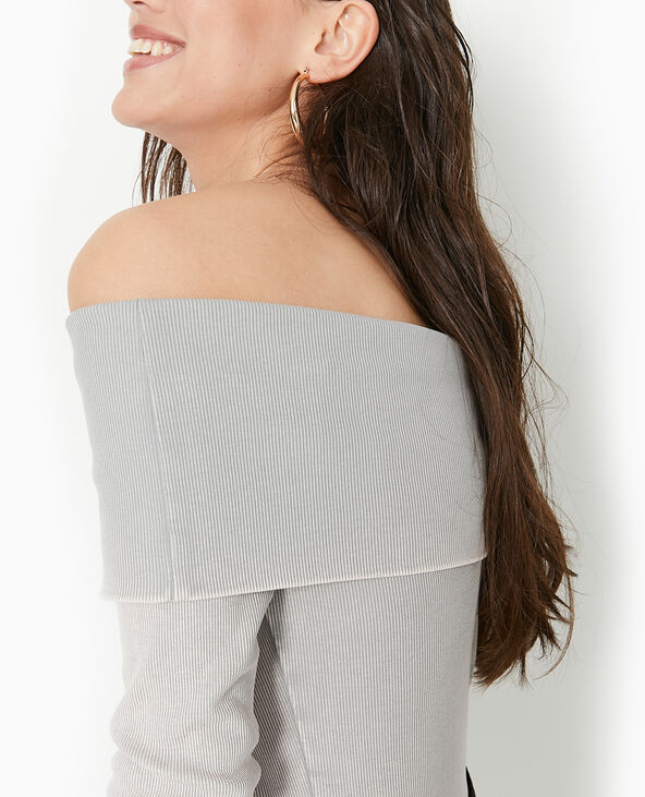 Top manches longues encolure Bardot gris clair - Pimkie