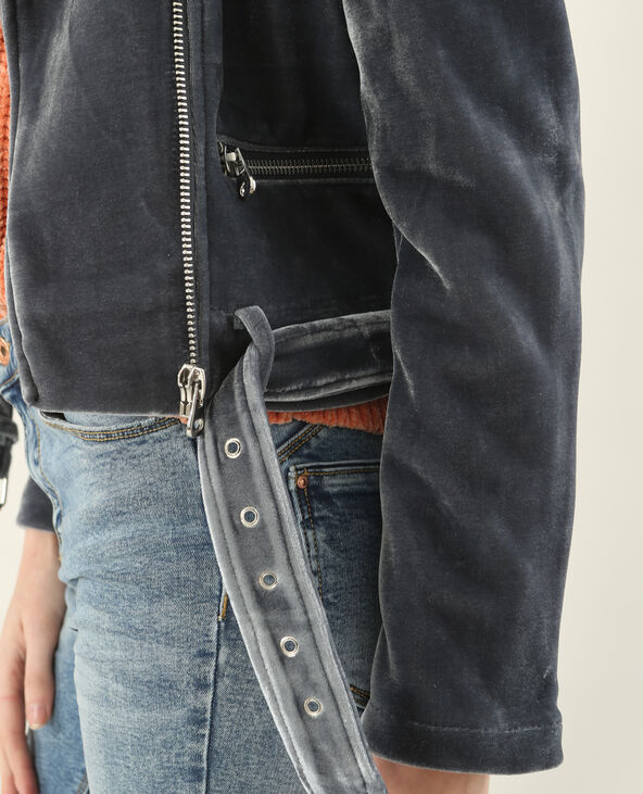 Veste biker effet velours gris foncé - Pimkie