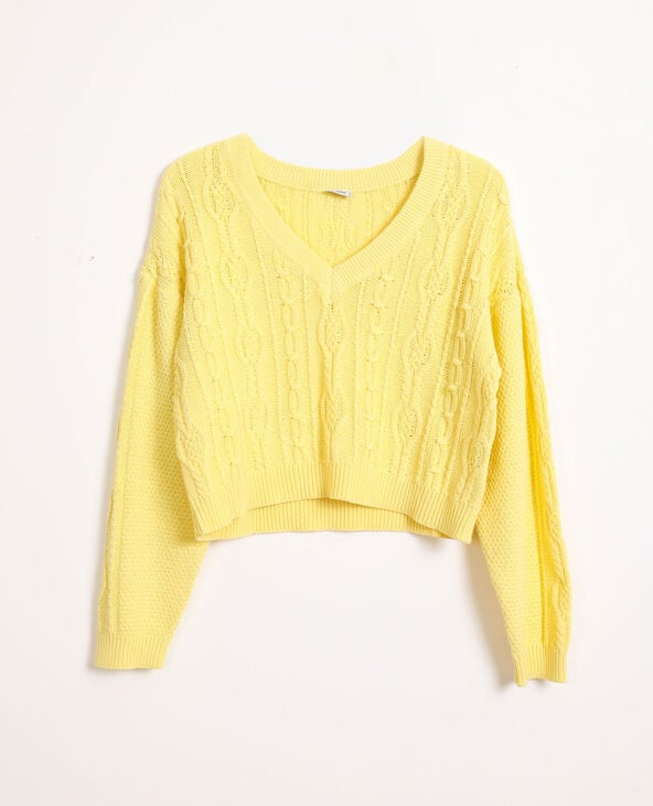 Pull court à torsades jaune - Pimkie
