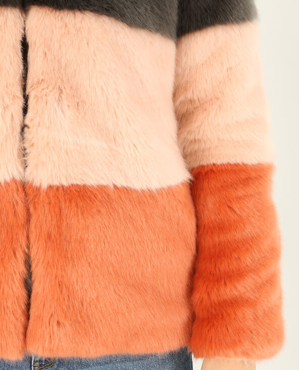 Manteau en fausse fourrure tricolore gris foncé - Pimkie