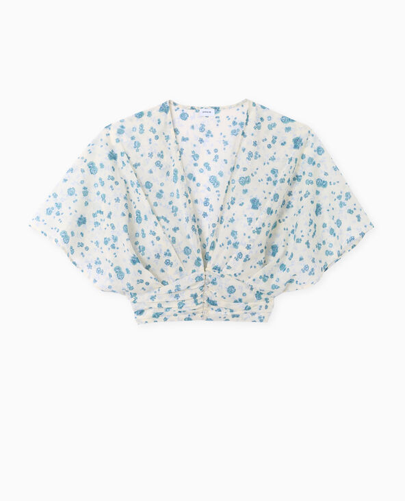 Blouse courte manches papillons motif fleurs blanc - Pimkie