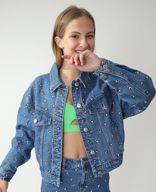 Veste en jean cœurs bleu - Pimkie