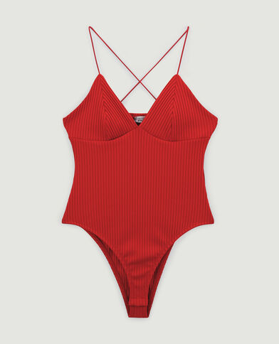 Body maille côtelée fines bretelles rouge - Pimkie