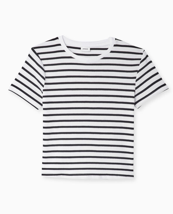 T-shirt court en maille côtelée rayée noir - Pimkie