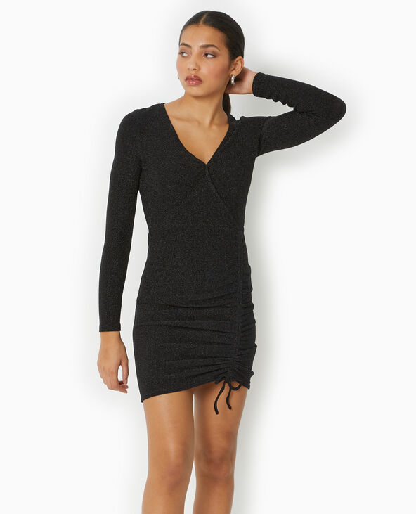 Robe moulante en maille lurex encolure V noir - Pimkie