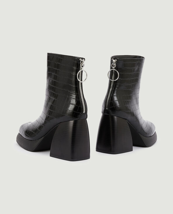 Boots plateformes effet croco noir - Pimkie