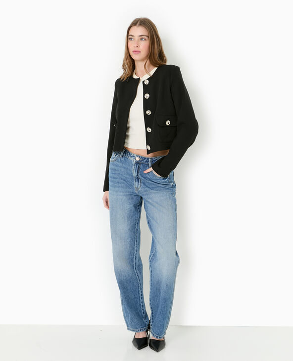 Veste droite et courte avec boutons fantaisie noir - Pimkie