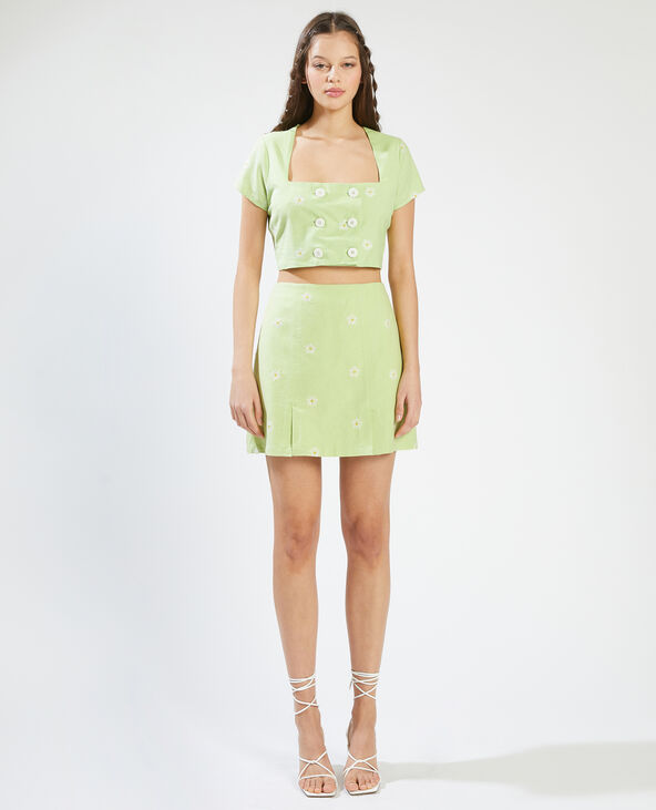 Chemisier cropped brodé vert - Pimkie