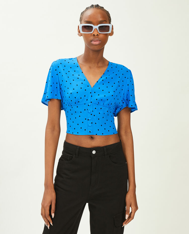 Blouse courte manches papillon bleu électrique - Pimkie