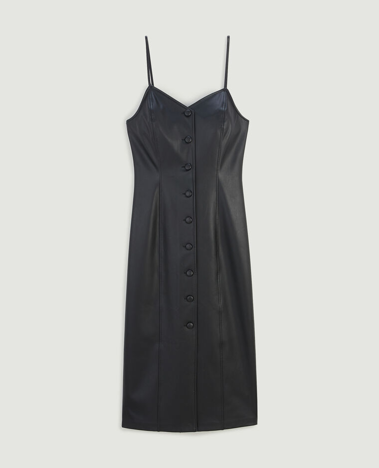 Robe longue boutonnée en simili cuir noir - Pimkie