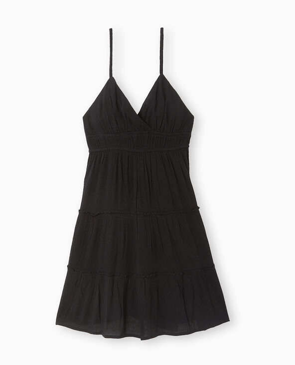 Robe courte à volants encolure croisée noir - Pimkie