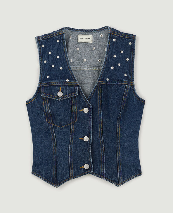 Gilet denim clouté sans manches bleu - Pimkie