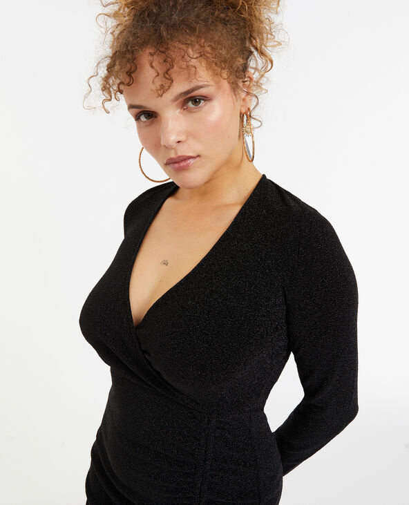 Robe courte effet cache-cœur et liens coulissés noir - Pimkie