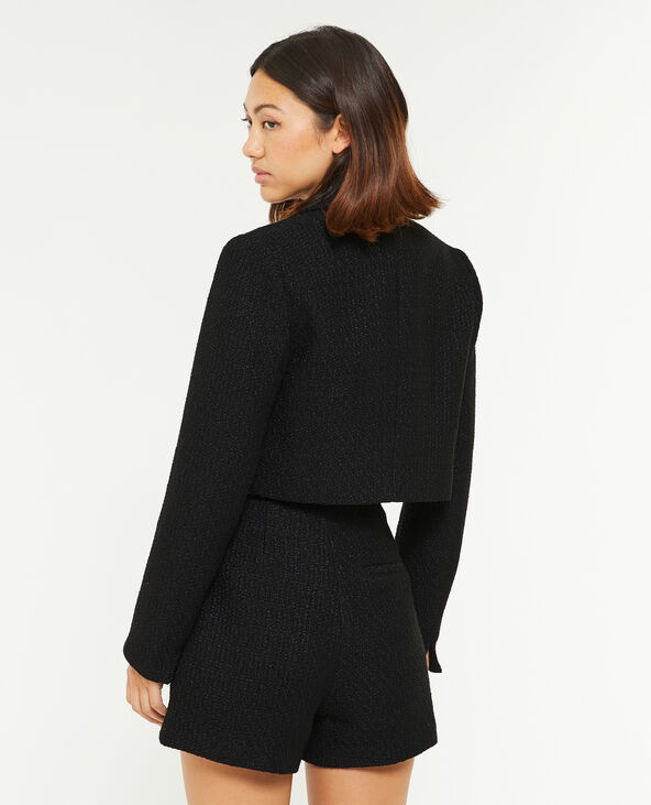 Veste courte effet tweed noir - Pimkie