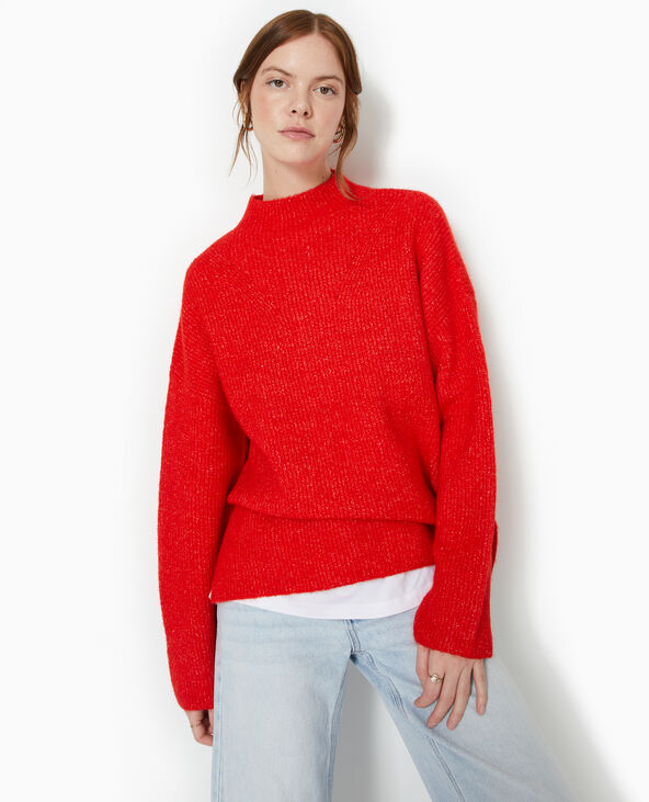 Pull col montant avec jeu de mailles rouge - Pimkie