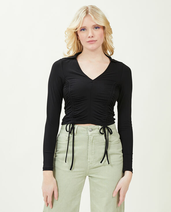 Top manches longues avec liens coulissants noir - Pimkie