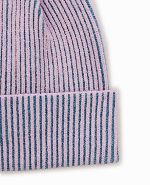Bonnet avec revers en maille effet rayé rose - Pimkie