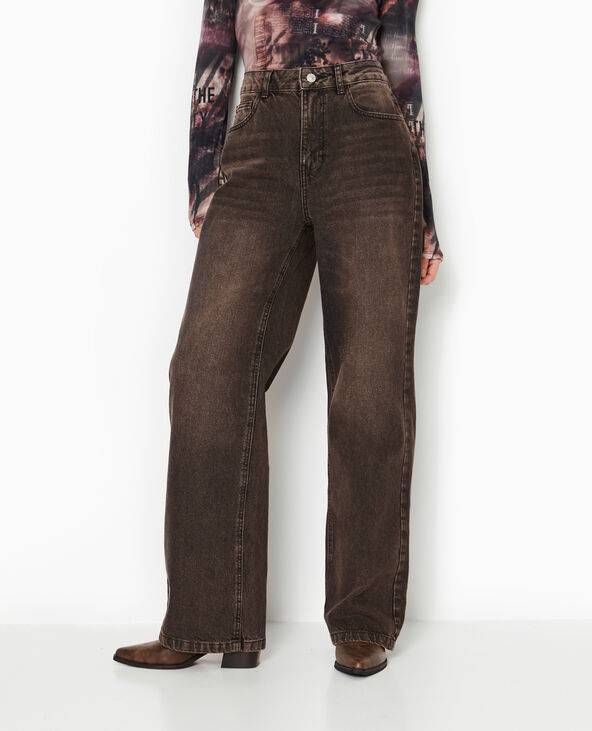 Jean wide taille haute effet dirty marron - Pimkie