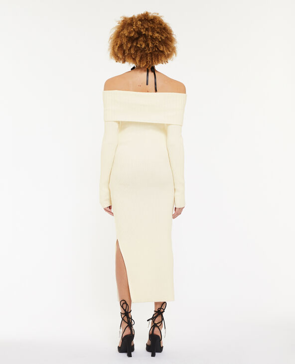 Robe longue en maille encolure Bardot écru - Pimkie