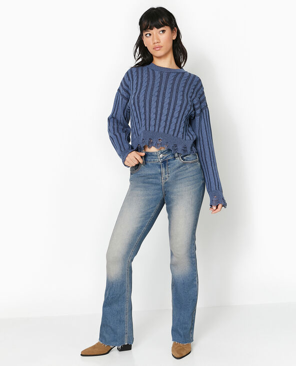 Pull en maille fantaisie avec effet destroy bleu - Pimkie