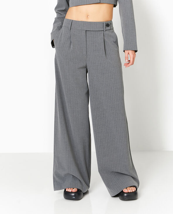 Pantalon large rayures banquier gris clair - Pimkie
