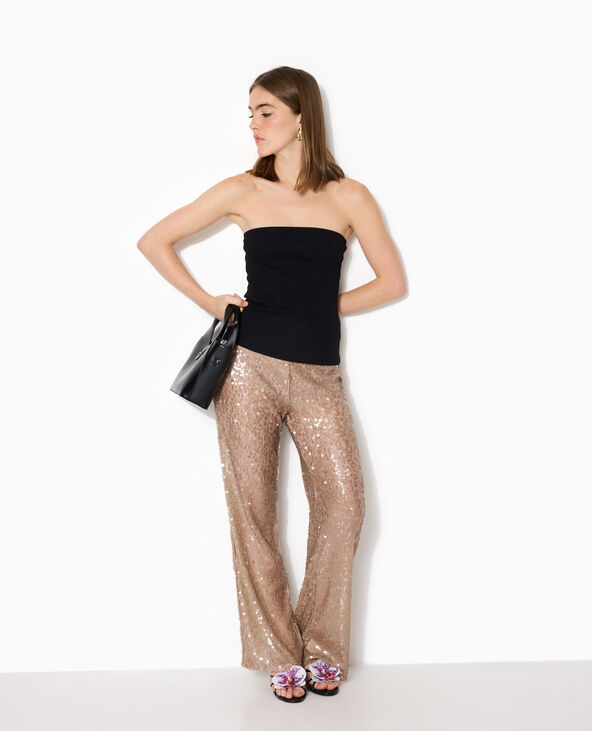 Pantalon droit en maille ajourée avec sequins doré - Pimkie