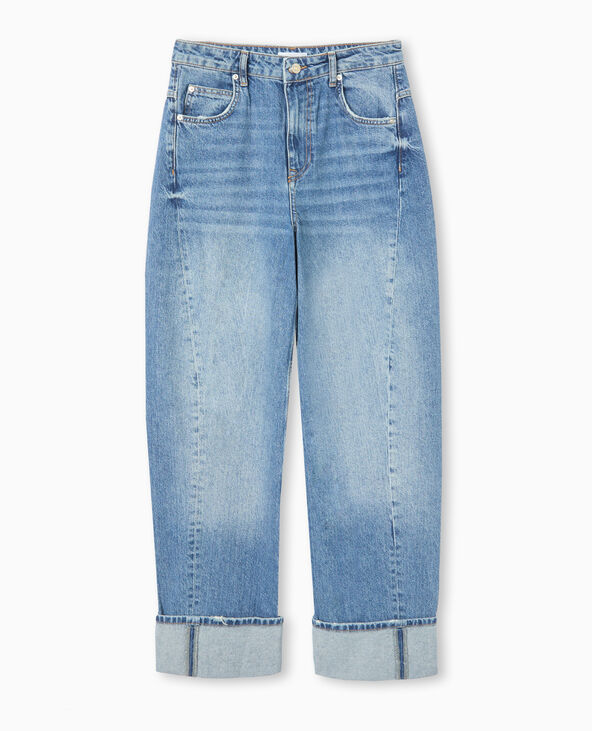 Jean loose avec coutures fantaisie et grands revers bleu - Pimkie