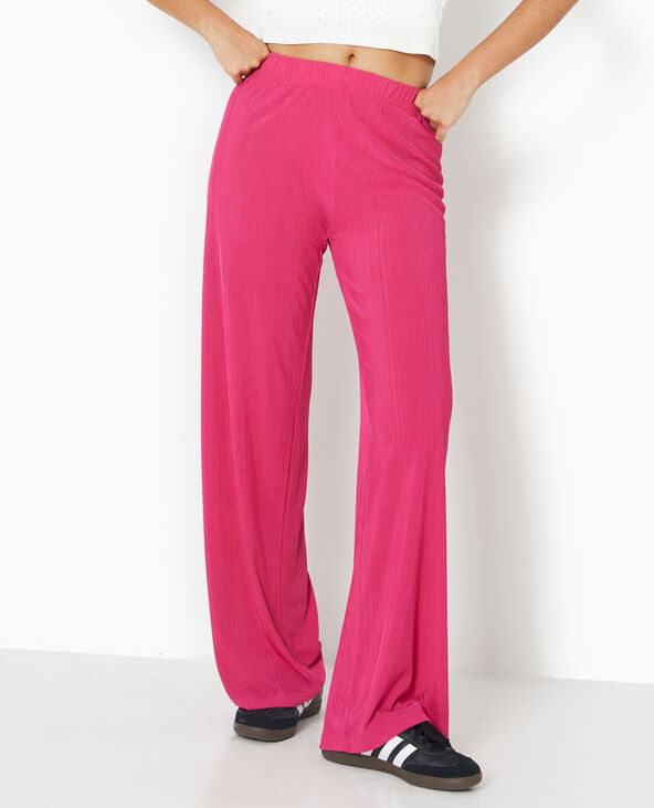 Pantalon palazzo en maille texturée effet rayé Rose poudré - Pimkie