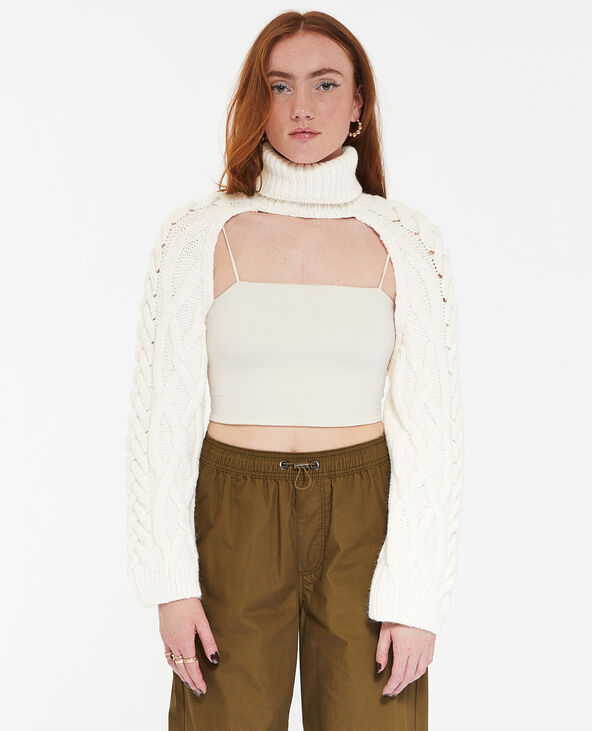 Pull chauffe-épaules en maille torsadée écru - Pimkie