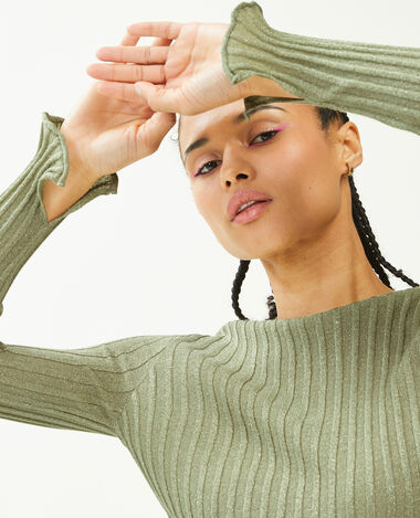 Pull léger avec fils métallisés vert de gris - Pimkie
