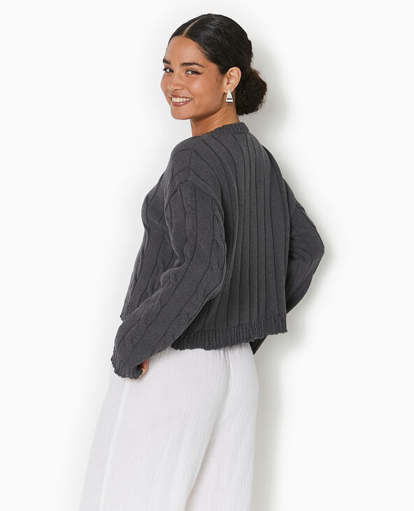 Pull en maille torsadée et déjaugée gris foncé - Pimkie