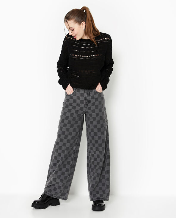 Jean baggy taille haute motif damiers gris - Pimkie