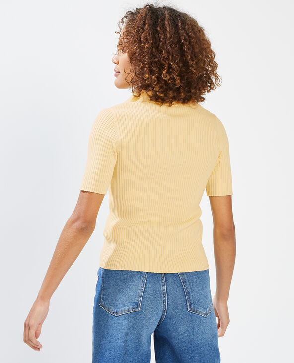 T-shirt côtelé col polo jaune - Pimkie