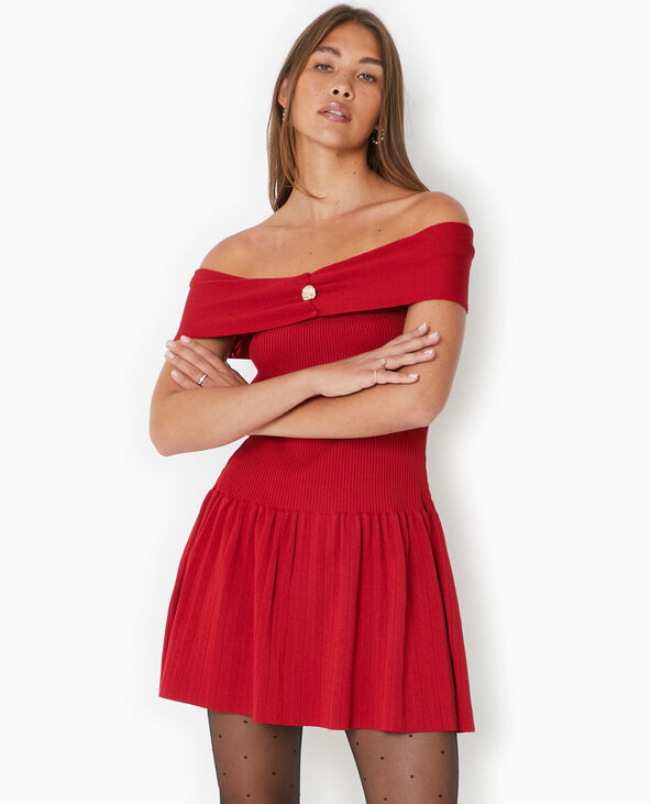 Robe courte patineuse en maille côtelée rouge - Pimkie
