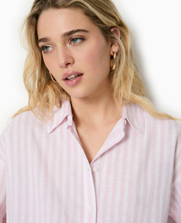 Chemise oversize rayée avec lin beige - Pimkie