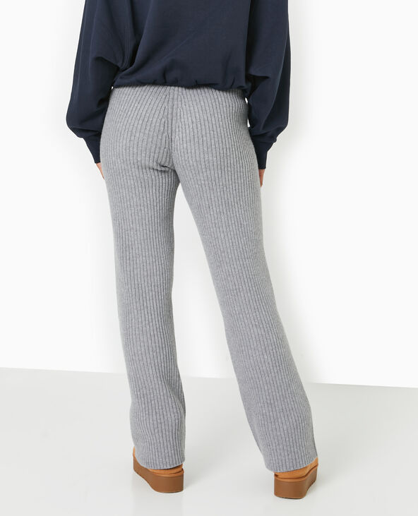 Pantalon droit en maille côtelée gris chiné - Pimkie
