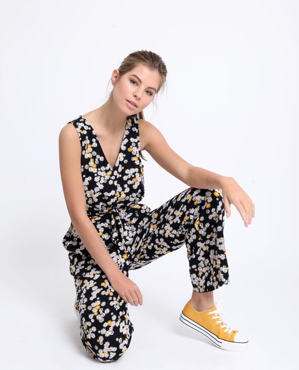 Combi-pantalon à fleurs noir - Pimkie