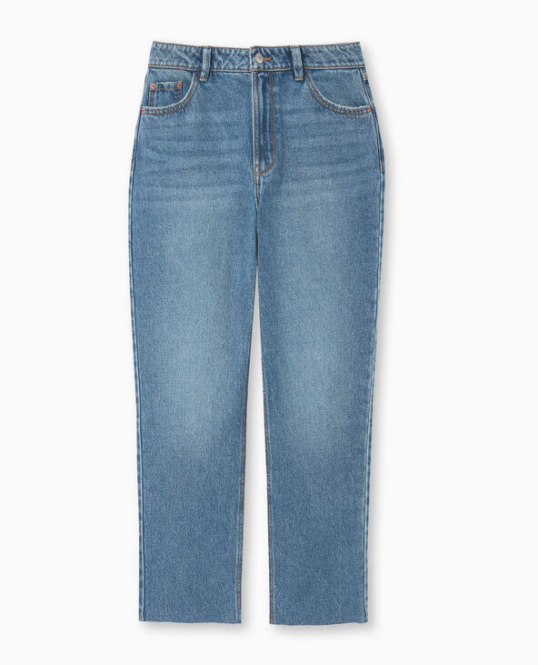 Jean straight taille haute bas coupés bleu - Pimkie