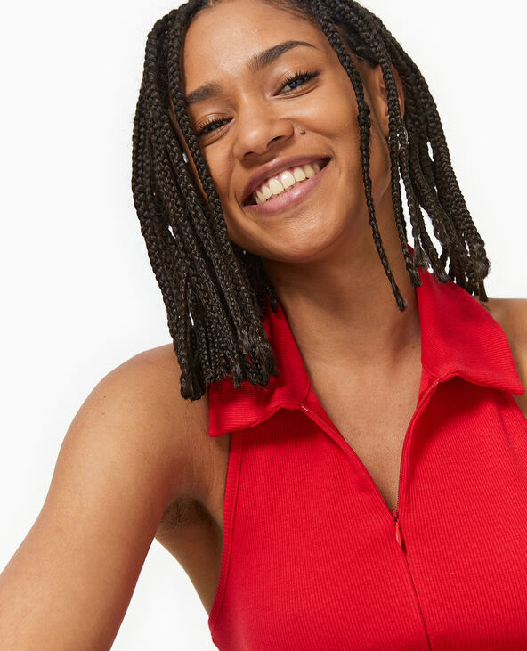 Top dos-nu col polo zippé rouge - Pimkie