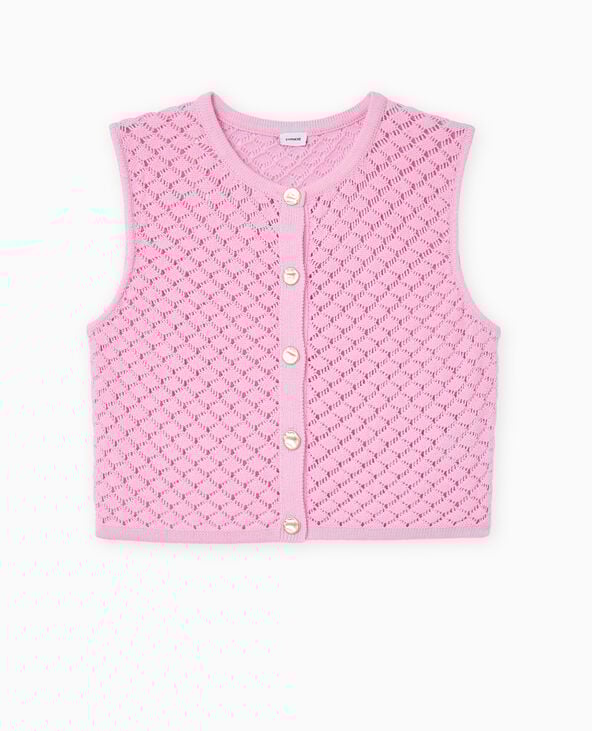 Gilet sans manche en maille ajourée rose - Pimkie